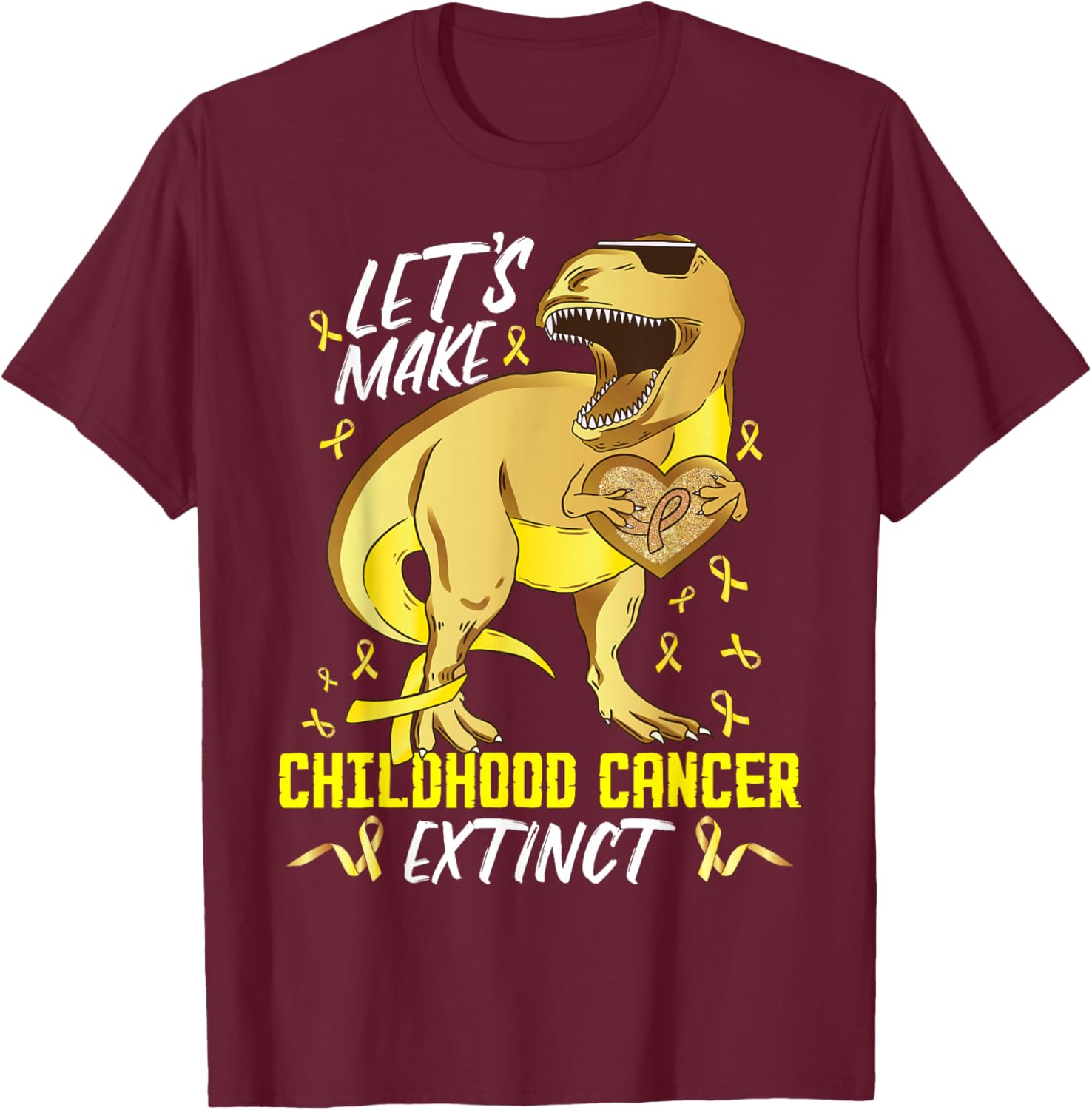 Childhood Cancer Awareness Toddler Dinosaur Childhood Cancer T-Shirt - T-Shirt | Maroon