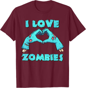 I Love Zombies Halloween Horror Funny Zombie Gift T-Shirt - T-Shirt | Maroon
