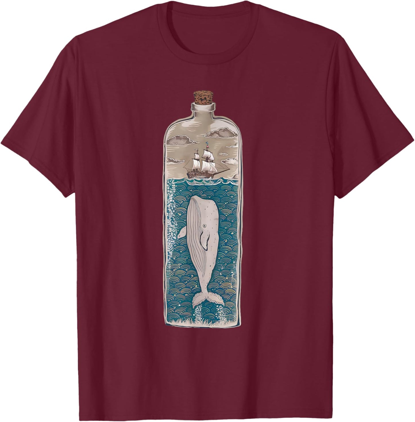Whale in a Bottle Nautical Ship and Ocean Lovers Vintage T-Shirt - T-Shirt | Maroon