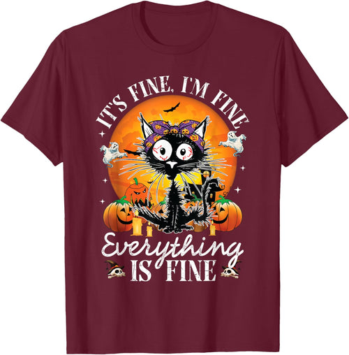 Black Cat It's Fine I'm Fine Everything Is Fine Halloween Women