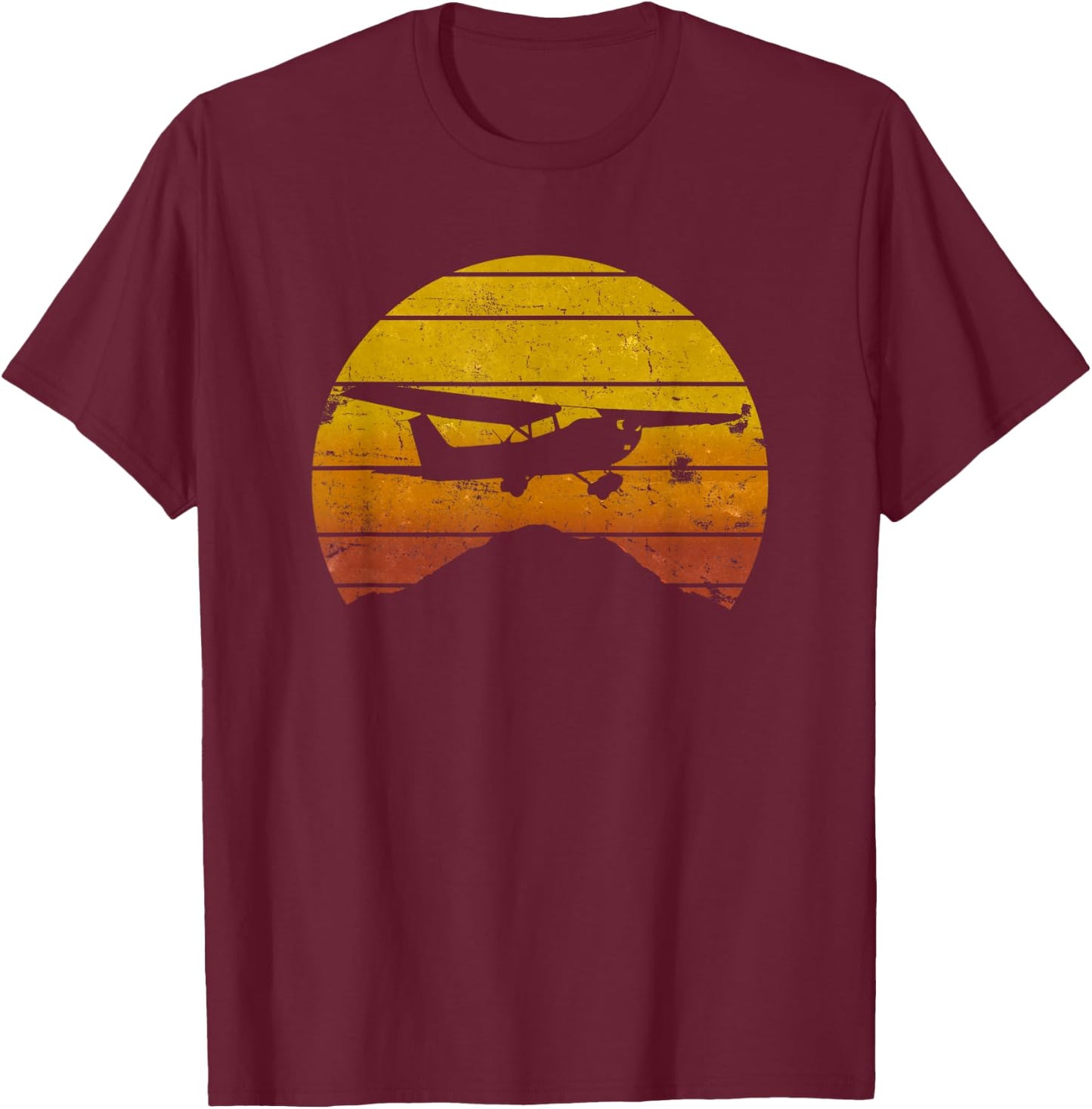 172 Skyhawk Mountain Sunrise Private Pilot Aeroplane Vintage T-Shirt - T-Shirt | Maroon