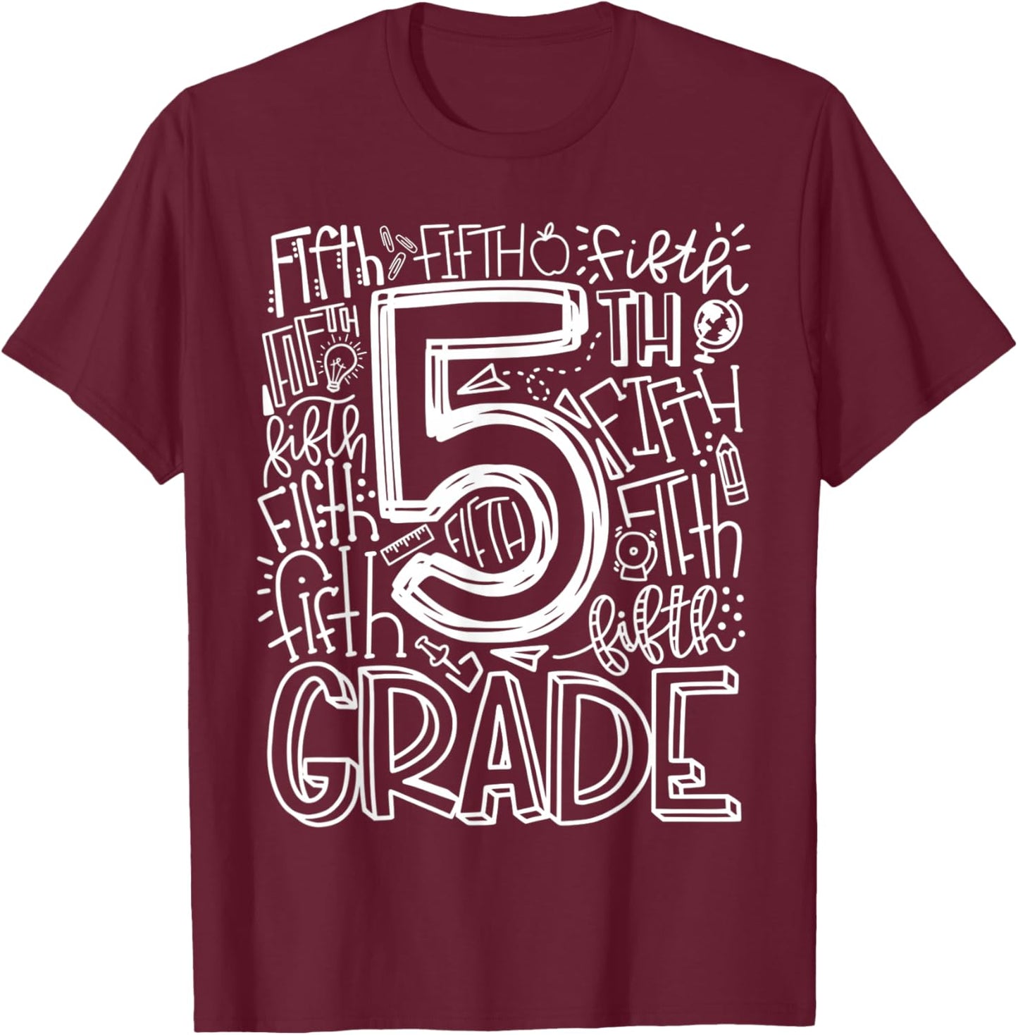 5th Grade Typography Team Fifth Grade Teacher Back to School T-Shirt - T-Shirt | Maroon