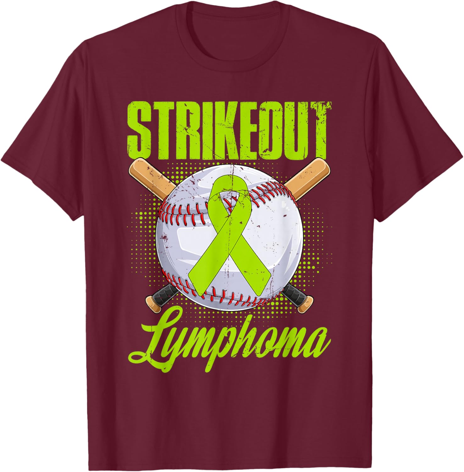 Strikeout Lymphoma Awareness Fighter Warrior Baseball Ball T-Shirt - T-Shirt | Maroon