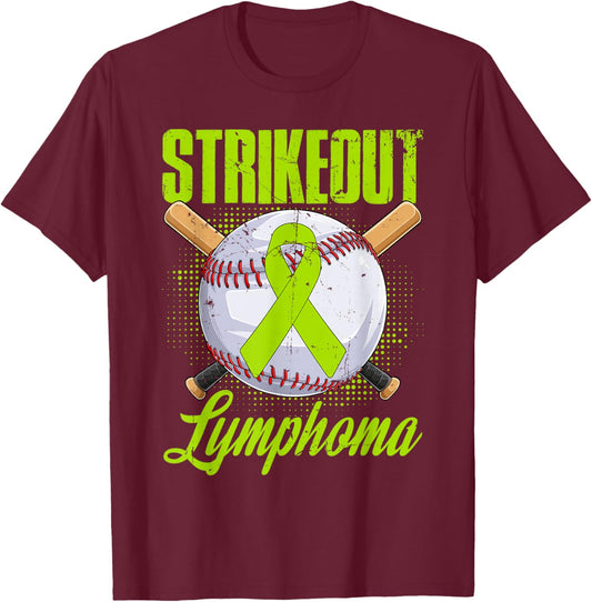 Strikeout Lymphoma Awareness Fighter Warrior Baseball Ball T-Shirt - T-Shirt | Maroon
