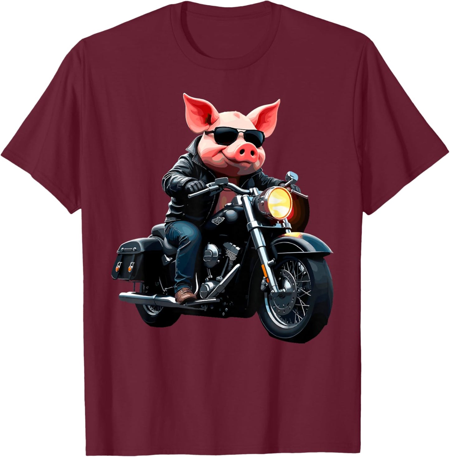 Funny Motorcycles Pig Biker Motorcycling Riding Lover T-Shirt - T-Shirt | Maroon