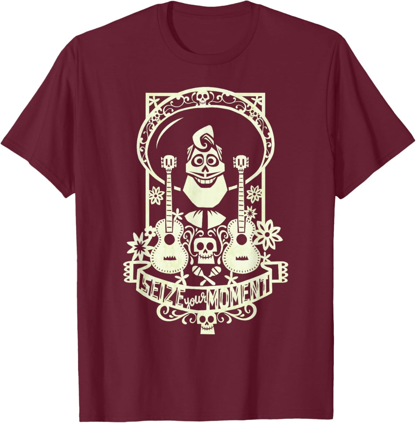 Disney Pixar Coco Ernesto De La Cruz Seize Your Moment Logo T-Shirt - T-Shirt | Maroon