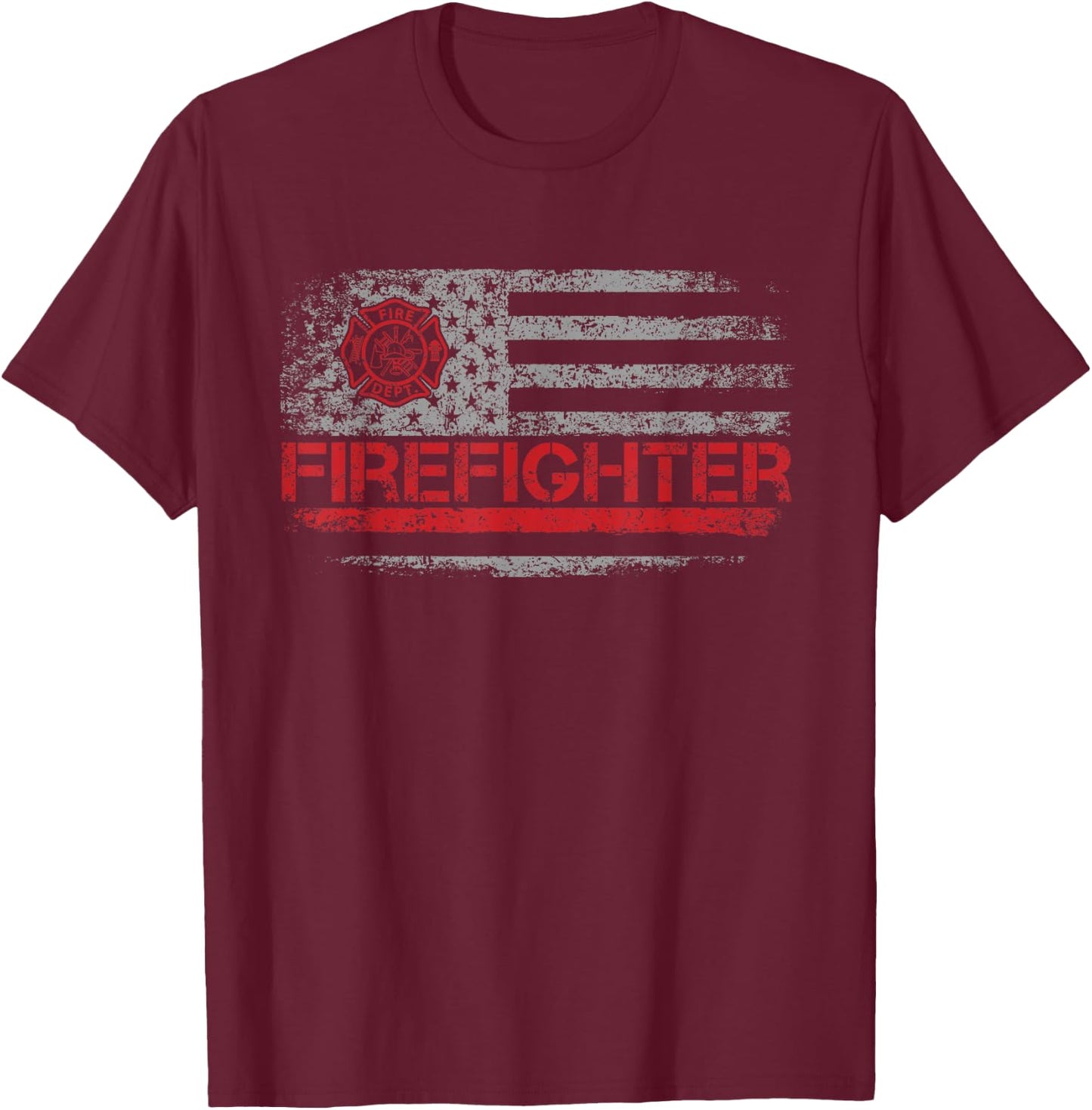 American Flag Firefighter For Fireman Patriotic Fire Fighter T-Shirt - T-Shirt | Maroon