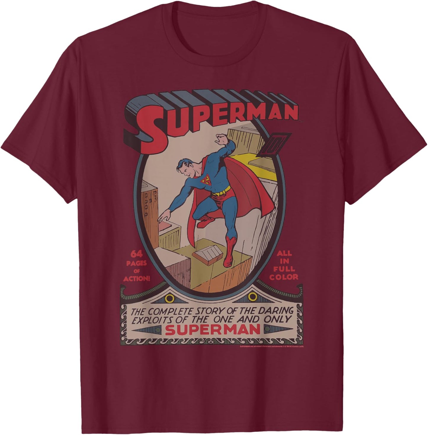 DC Comics Superman 64 Pages Of Action Comic Cover T-Shirt - T-Shirt | Maroon