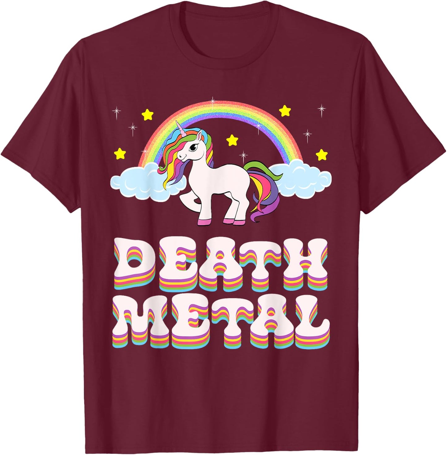 Funny Death Metal Unicorn Rainbow Gift T-Shirt - T-Shirt | Maroon