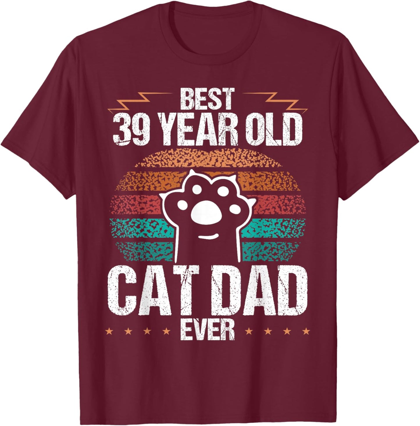 39 Year Old Cat Fathers Day Vintage 39 Birthday Cat Dad Women Kids T-Shirt - T-Shirt | Maroon