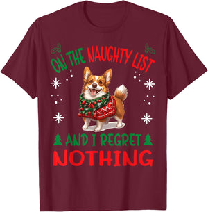 Cute Cardigan Welsh Corgi Dog Christmas On The Naughty List T-Shirt - T-Shirt | Maroon