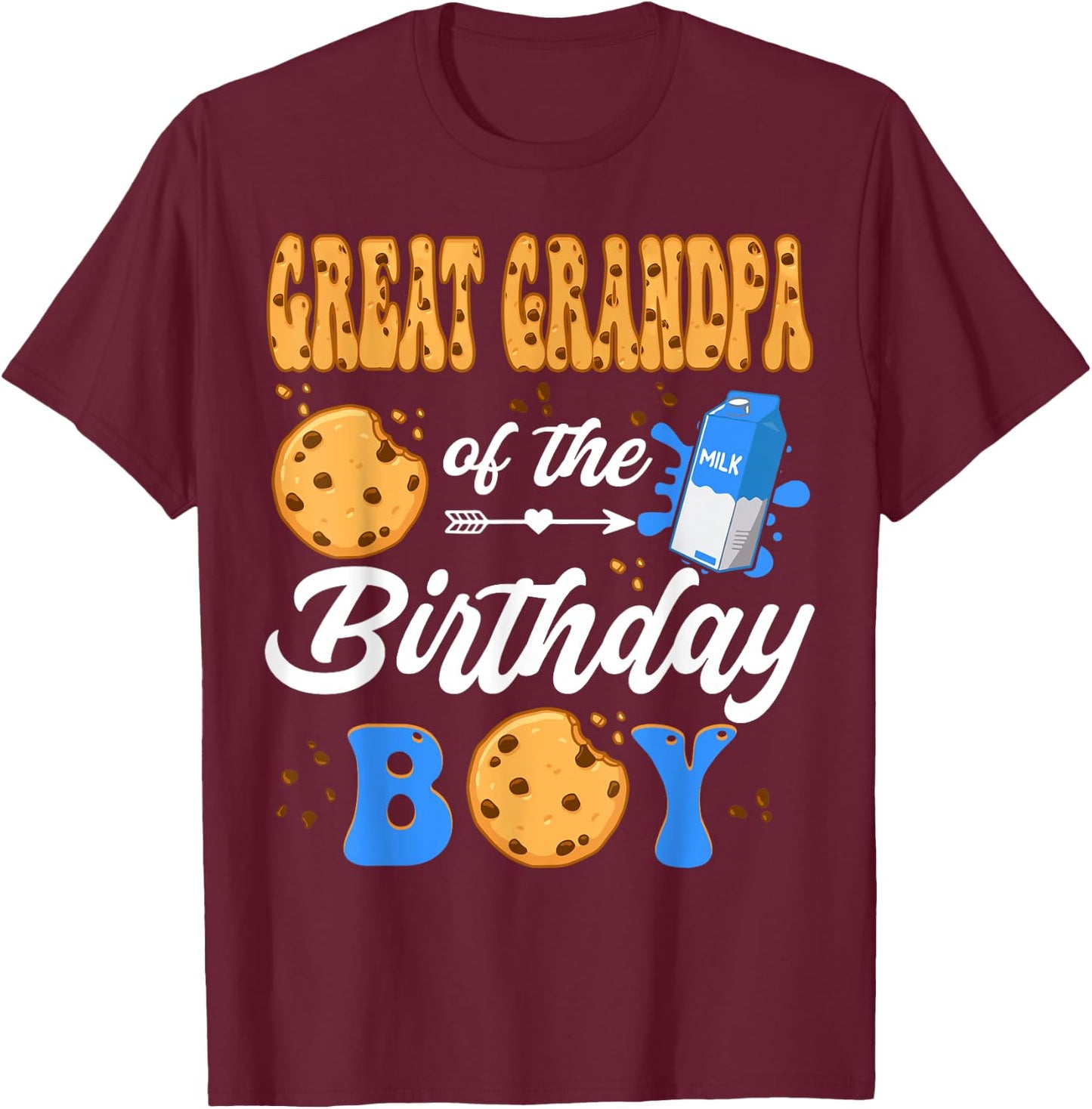 Great Grandpa Of The Birthday Boy Milk Cookies 1St Birthday T-Shirt - T-Shirt | Maroon