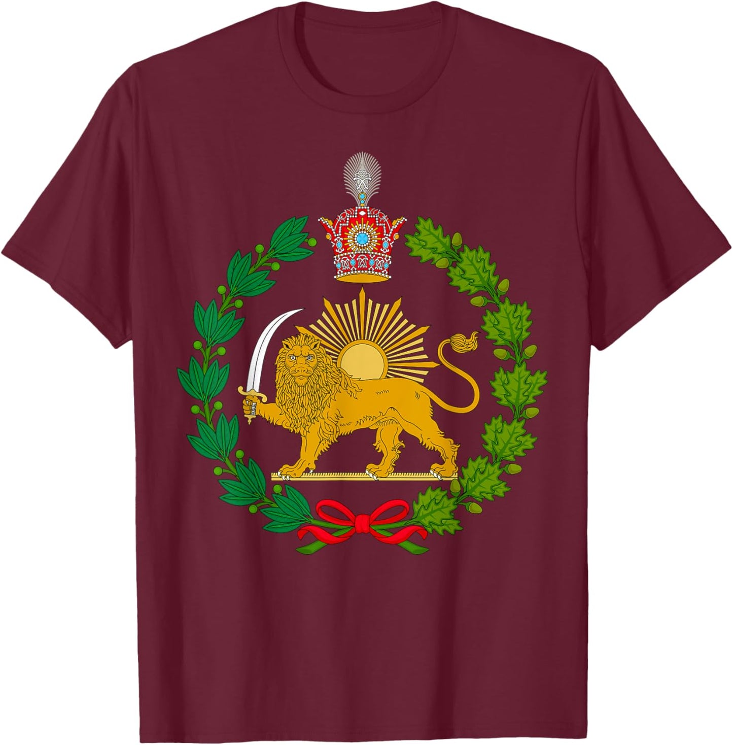 Imperial Emblem of the Pahlavi Dynasty Lion and Sun T-Shirt - T-Shirt | Maroon