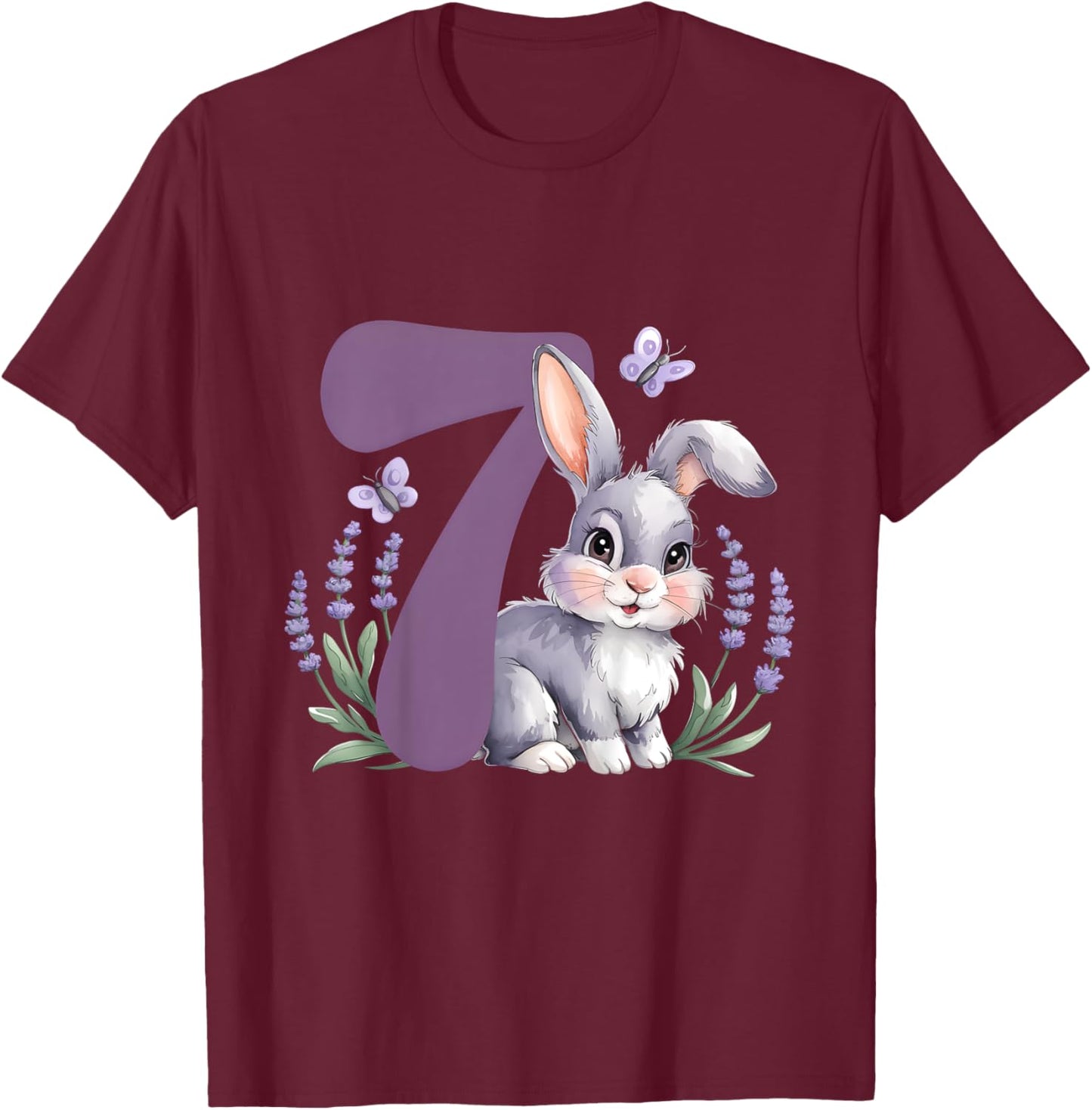 Kinder Süßer Hase mit Blumen 7. Geburtstag Mädchen Geburtstags T-Shirt - T-Shirt | Maroon