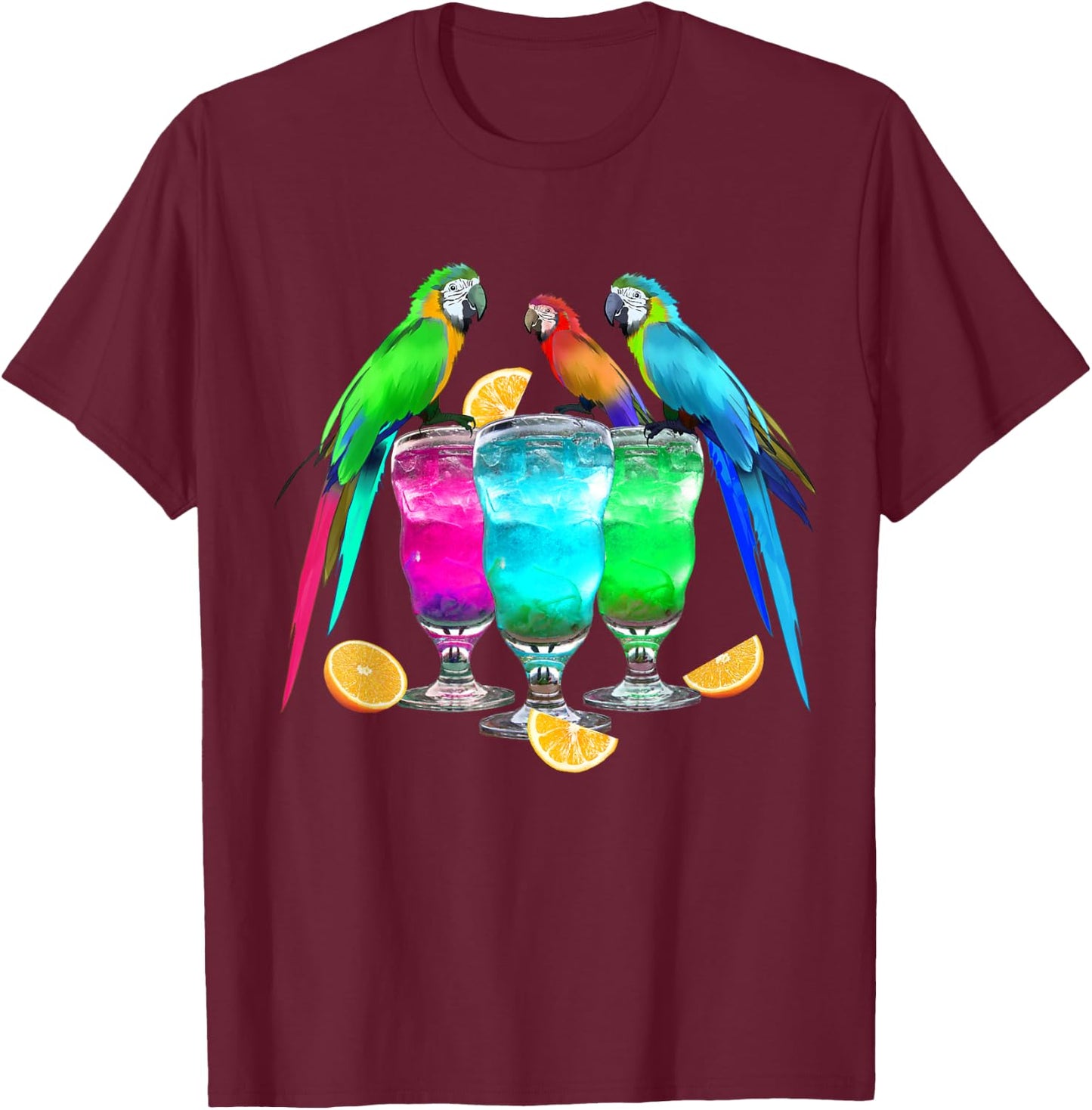 Parrots Drinking Margarita Tropical Birds Vacation Hawaiian T-Shirt - T-Shirt | Maroon