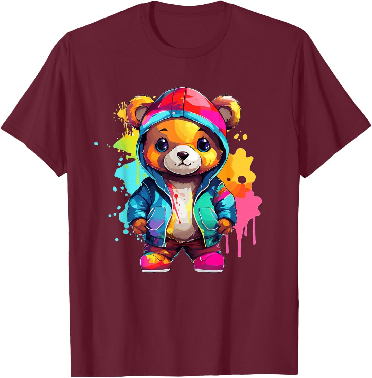 Colorful Teddy Bear T-Shirt - T-Shirt | Maroon