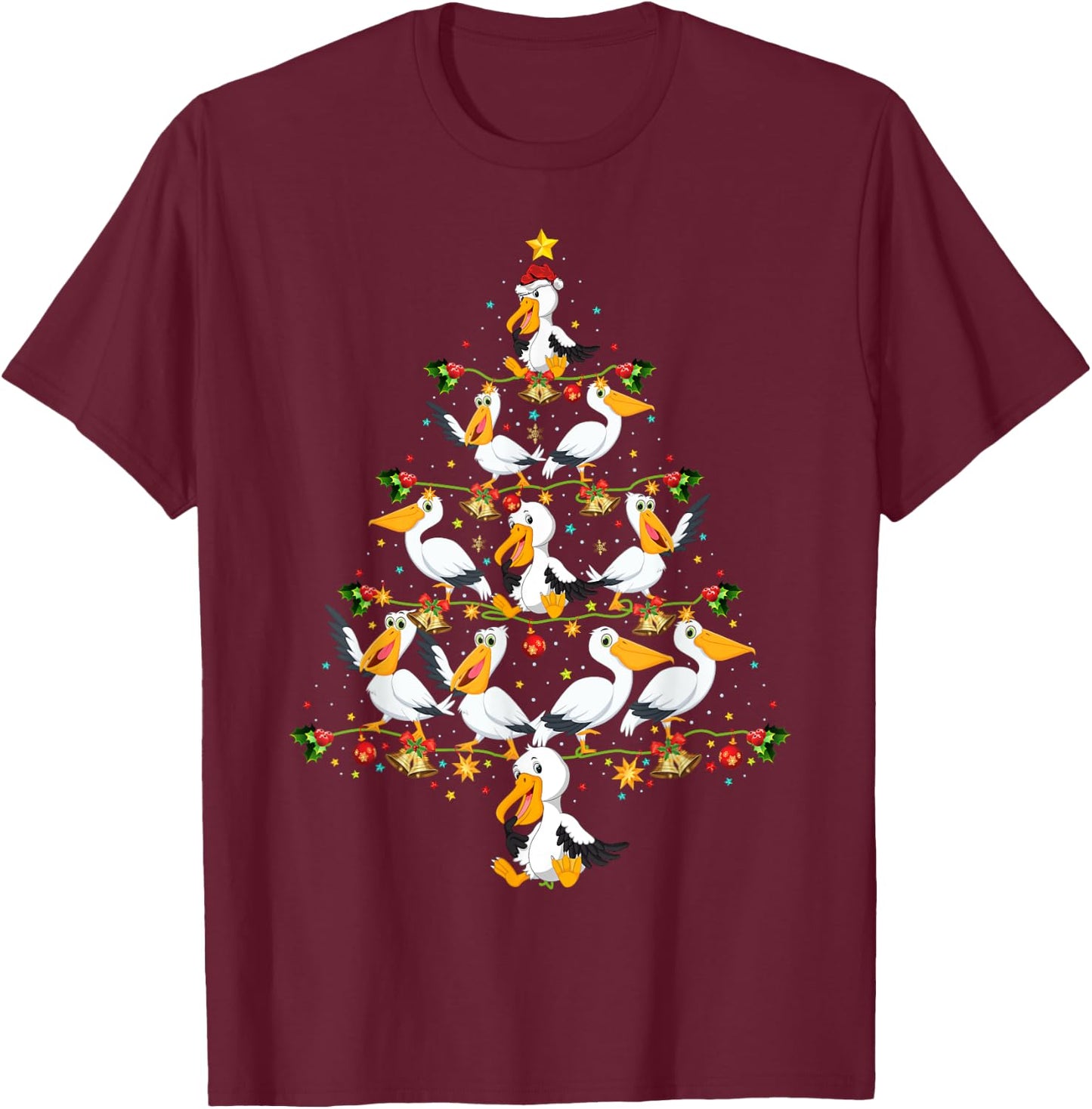 Funny Pelican Birds Lover Xmas Gift Pelican Christmas Tree T-Shirt - T-Shirt | Maroon