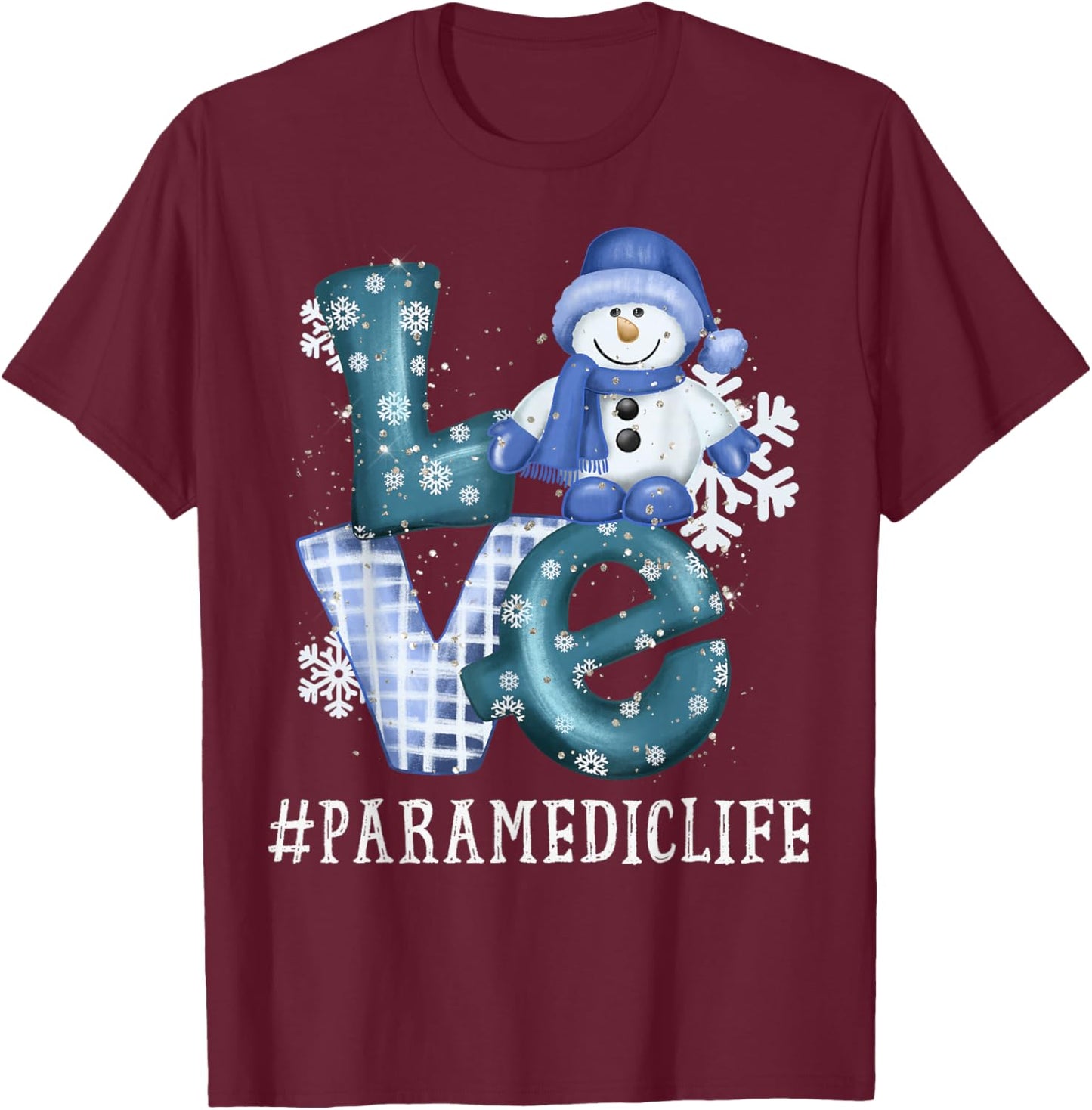 Paramedic Love Snowman Xmas Funny Winter Season Christmas T-Shirt - T-Shirt | Maroon