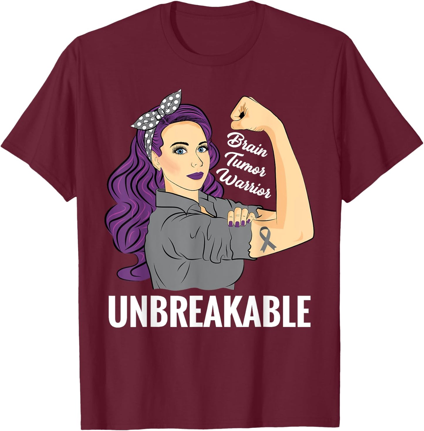 Brain Tumor Awareness Warrior Unbreakable Survivor Shirt T-Shirt - T-Shirt | Maroon