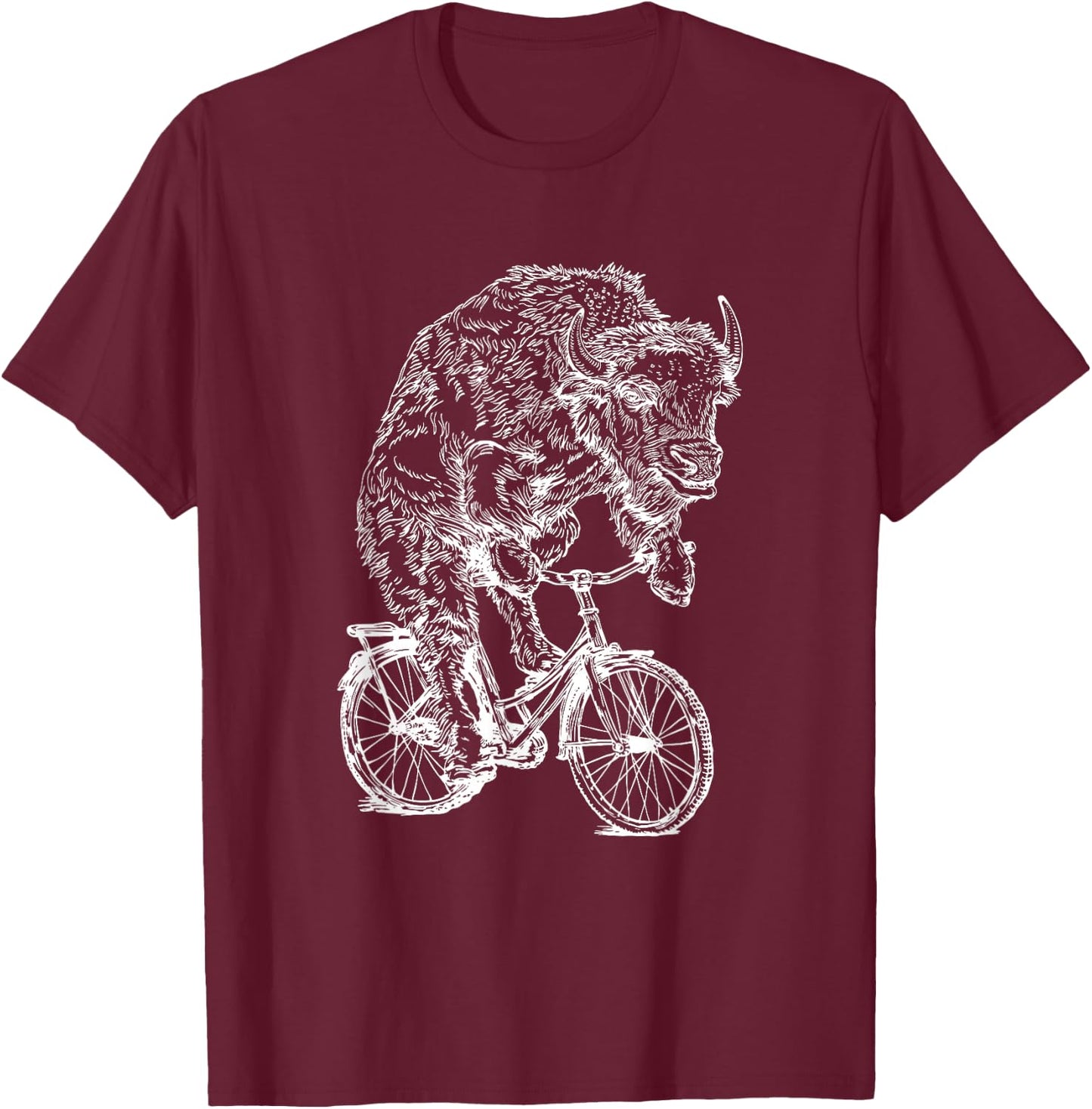 Bison Cycling Bicycle Buffalo Funny Animal Riding Bike T-Shirt - T-Shirt | Maroon