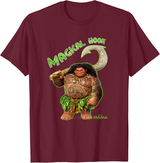 Disney Moana Maui Iconic Magical Hook Big Chest Portrait T-Shirt - T-Shirt | Maroon