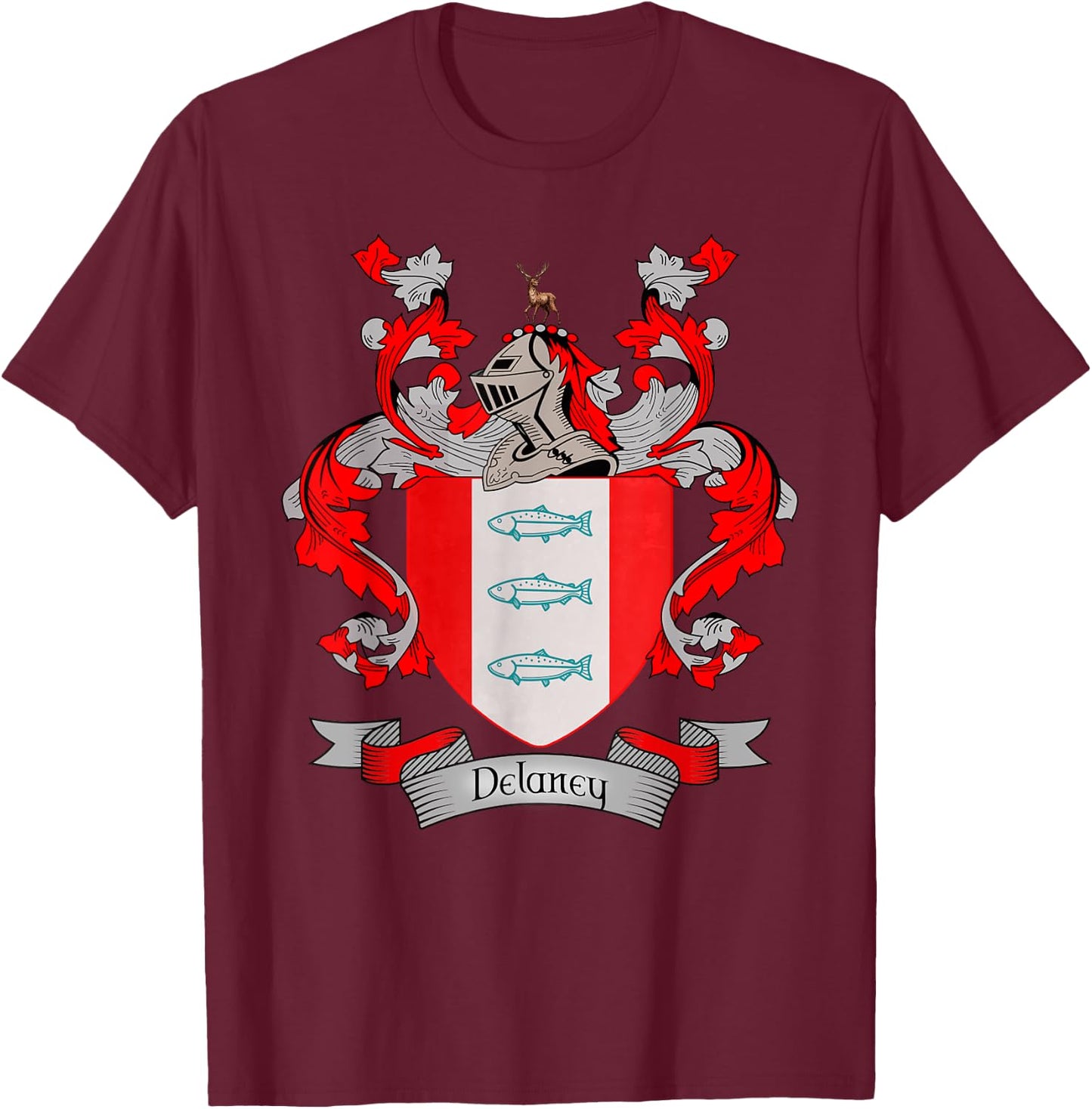 Delaney Coat of Arms | Delaney Surname Family Crest T-Shirt - T-Shirt | Maroon