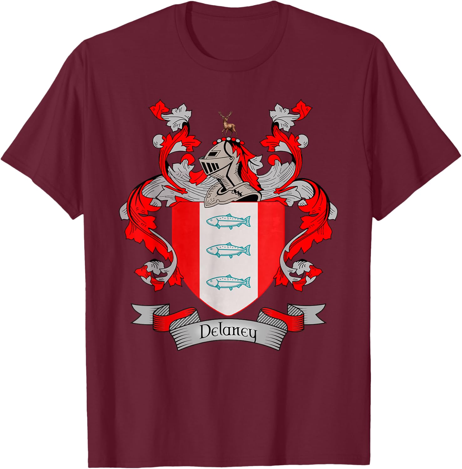 Delaney Coat of Arms | Delaney Surname Family Crest T-Shirt - T-Shirt | Maroon