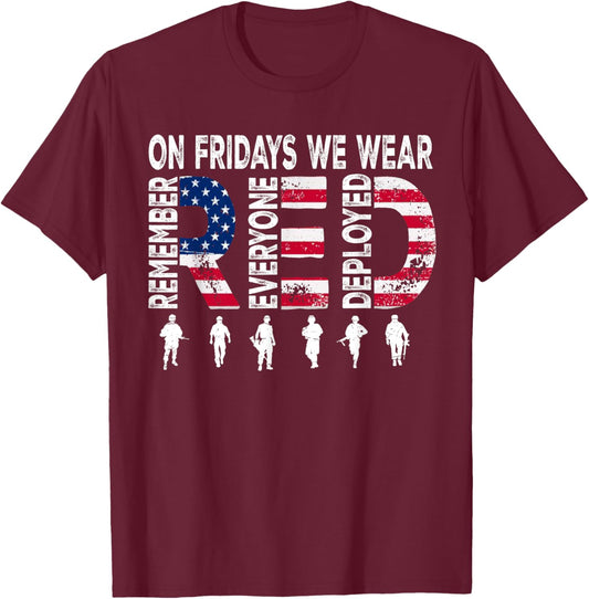 On Friday We Wear Red Friday Military Support troops US Flag T-Shirt - T-Shirt | Maroon