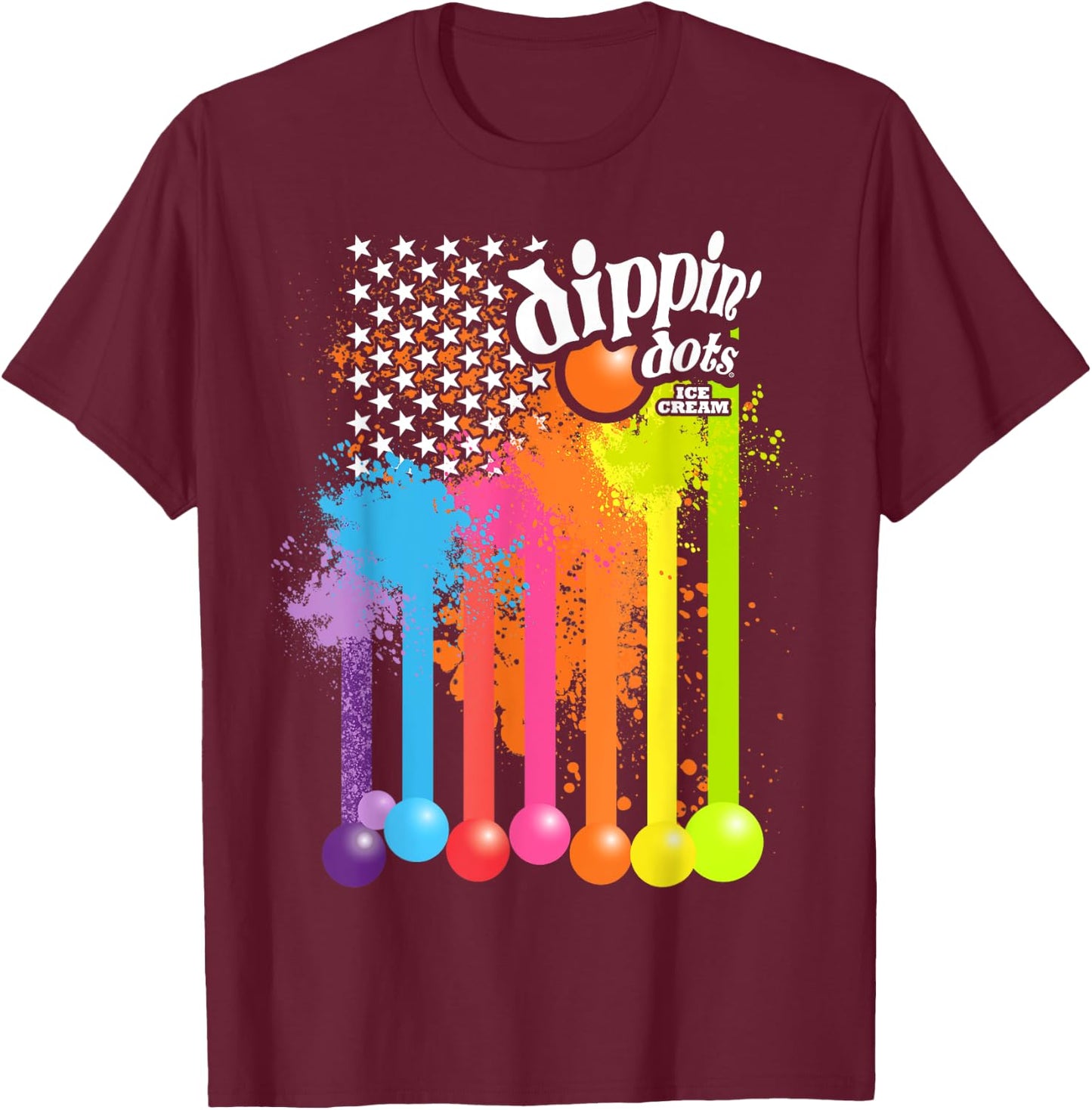 Patriotic USA Flag Dripping Ice Cream Nation Dippin Dots T-Shirt - T-Shirt | Maroon