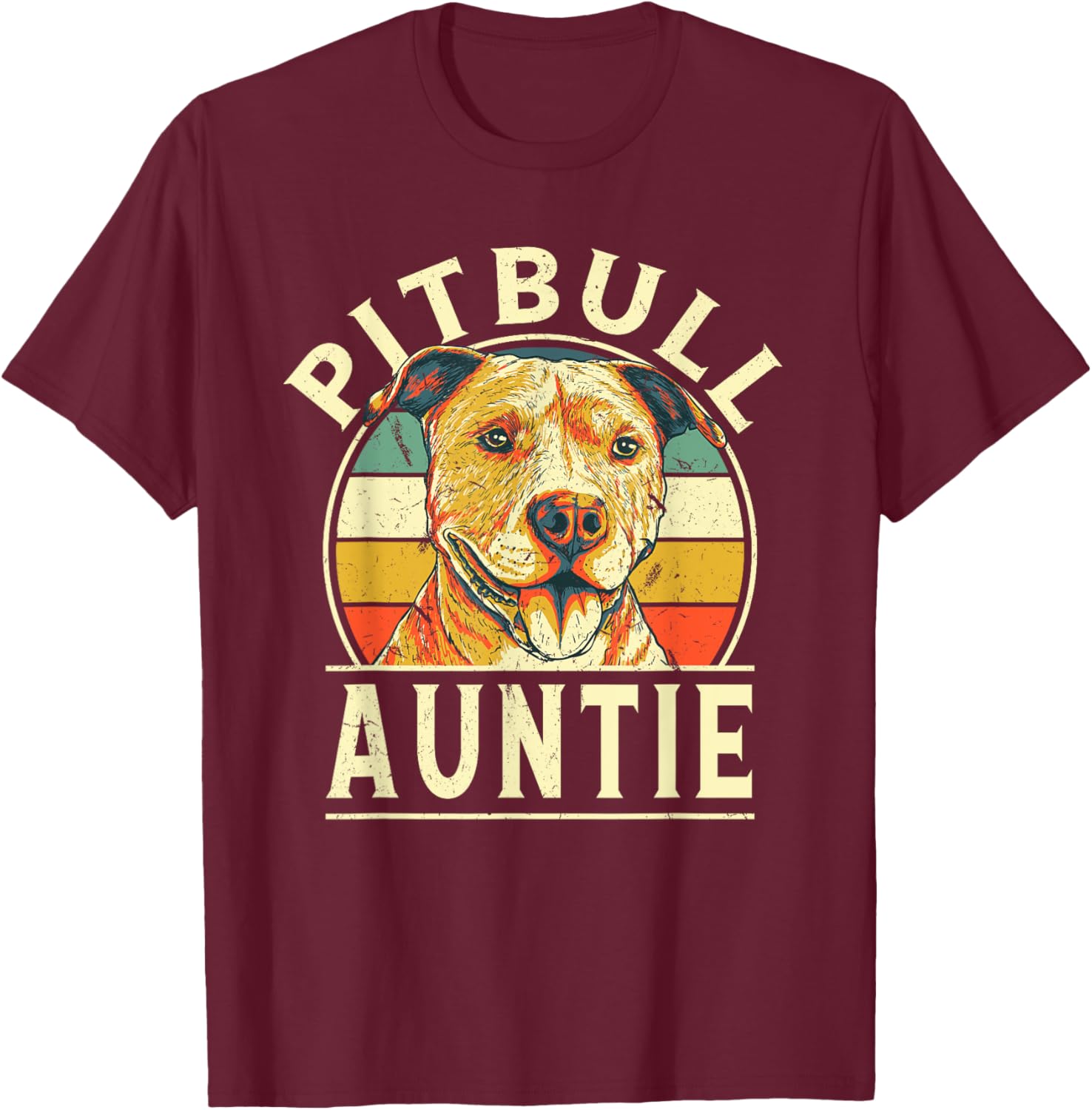 Pitbull Auntie Retro Aunt Vintage Aunt Dog Breed Dog Theme T-Shirt - T-Shirt | Maroon