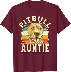Pitbull Auntie Retro Aunt Vintage Aunt Dog Breed Dog Theme T-Shirt - T-Shirt | Maroon