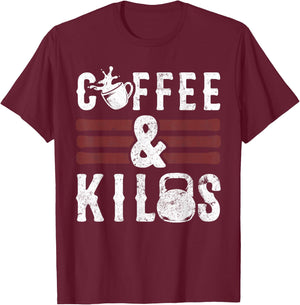 Funny Caffeine Weightlifting Workout Gifts Coffee & Kilos T-Shirt - T-Shirt | Maroon