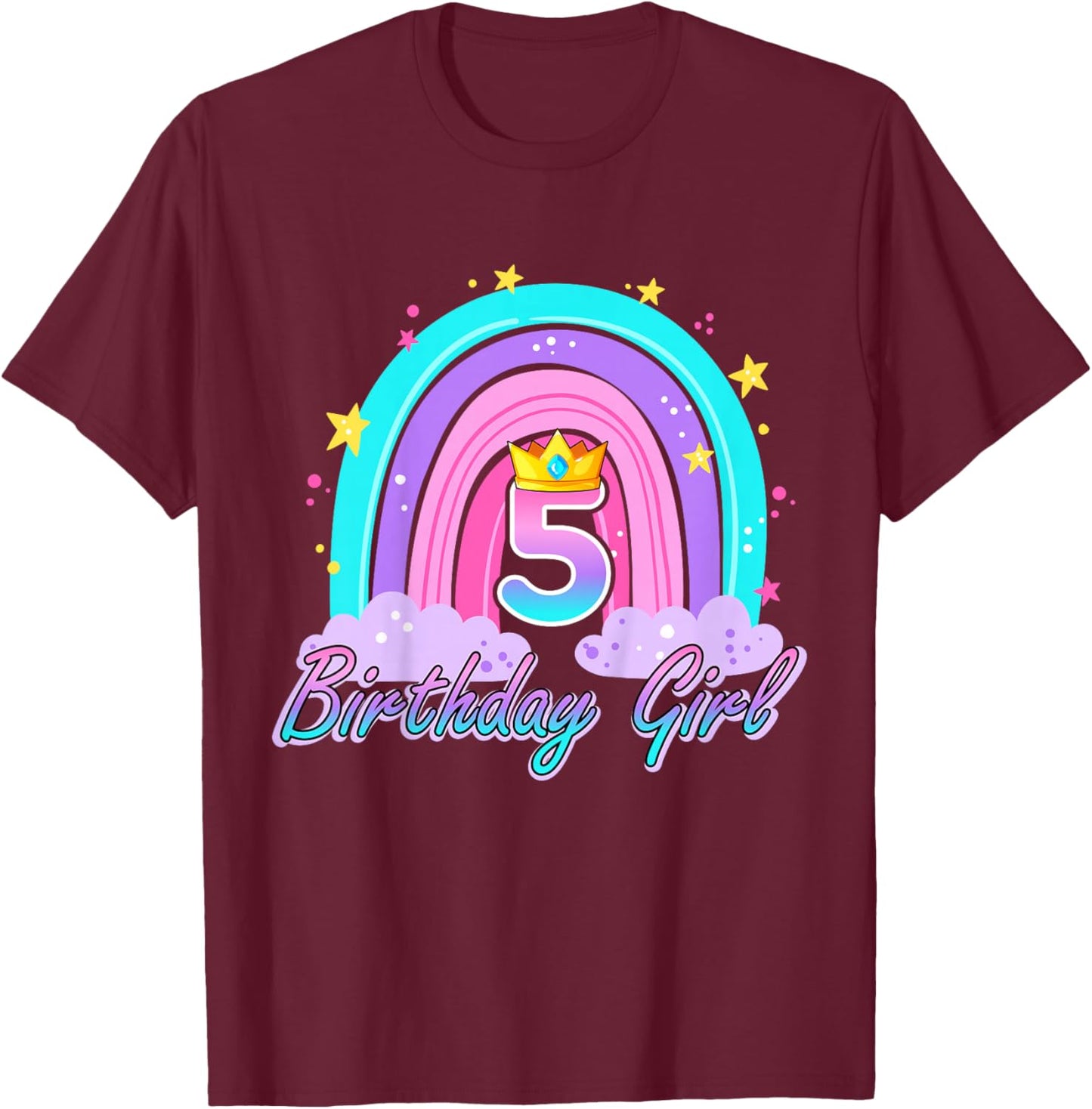 Boho Rainbow 5th Birthday Girl 5 Years Old 5th Birthday T-Shirt - T-Shirt | Maroon