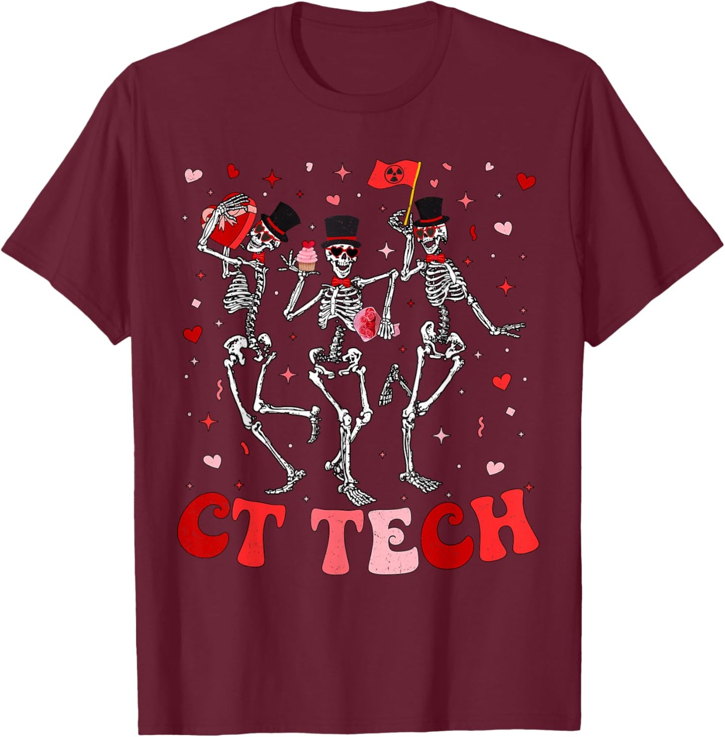 Skeleton CT Tech Computed Tomography Technologist Valentines T-Shirt - T-Shirt | Maroon