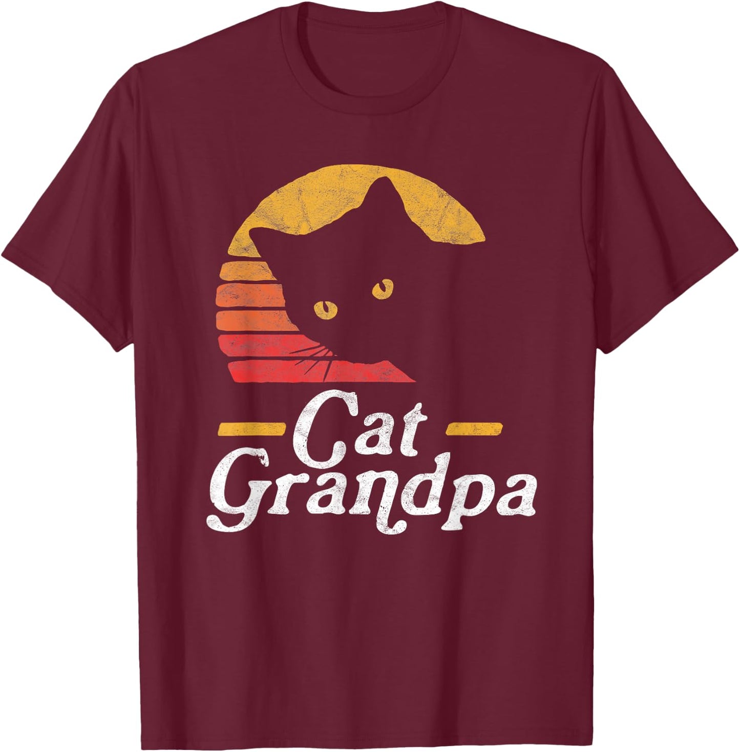 Cat Grandpa Vintage Eighties Style Cat Retro Distressed T-Shirt - T-Shirt | Maroon