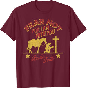 Cowboy Kneeling At Cross Scripture Bible Christian Jesus T-Shirt - T-Shirt | Maroon