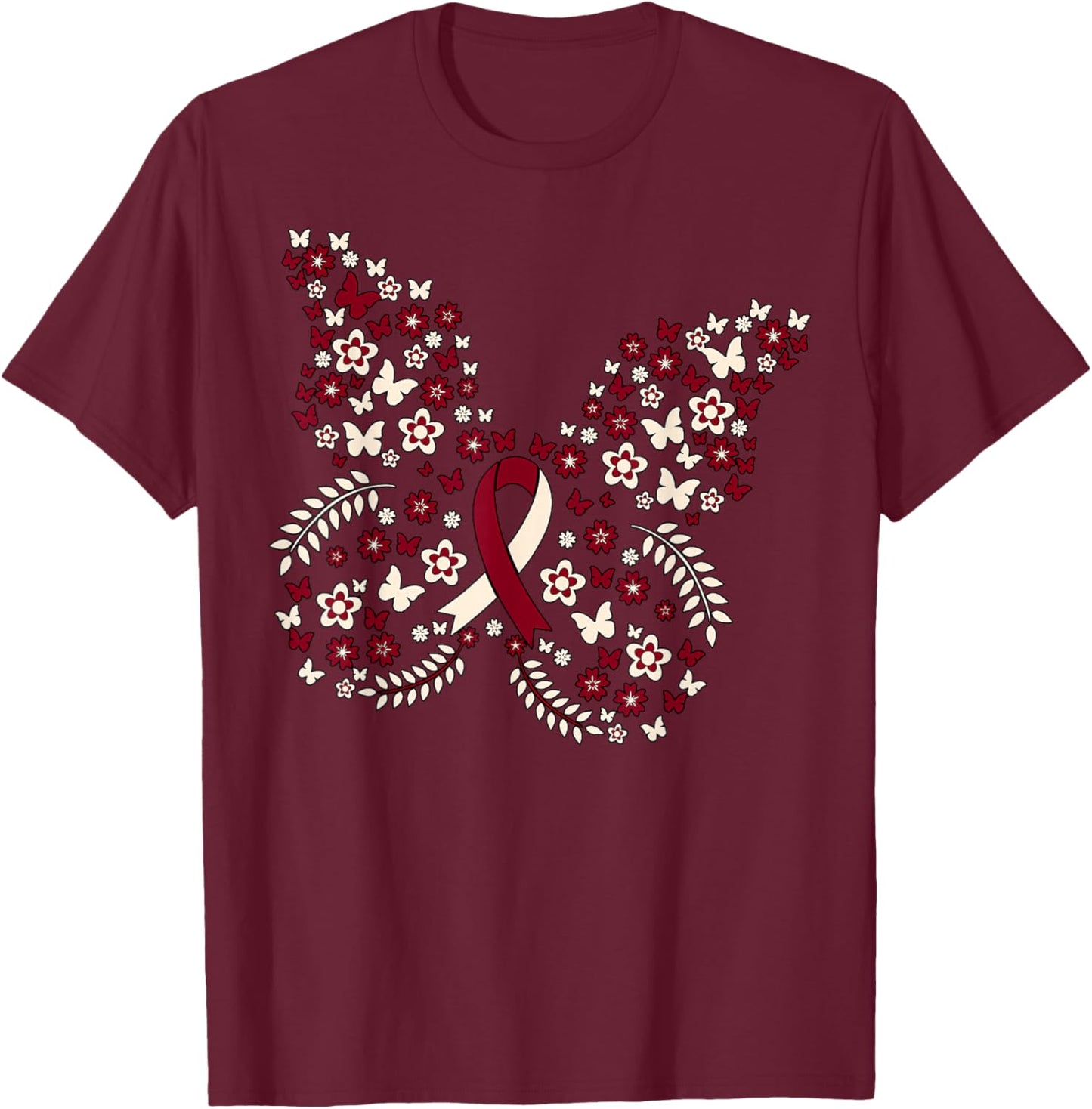Butterfly Head and Neck Cancer Awareness Survivor Ribbon T-Shirt - T-Shirt | Maroon