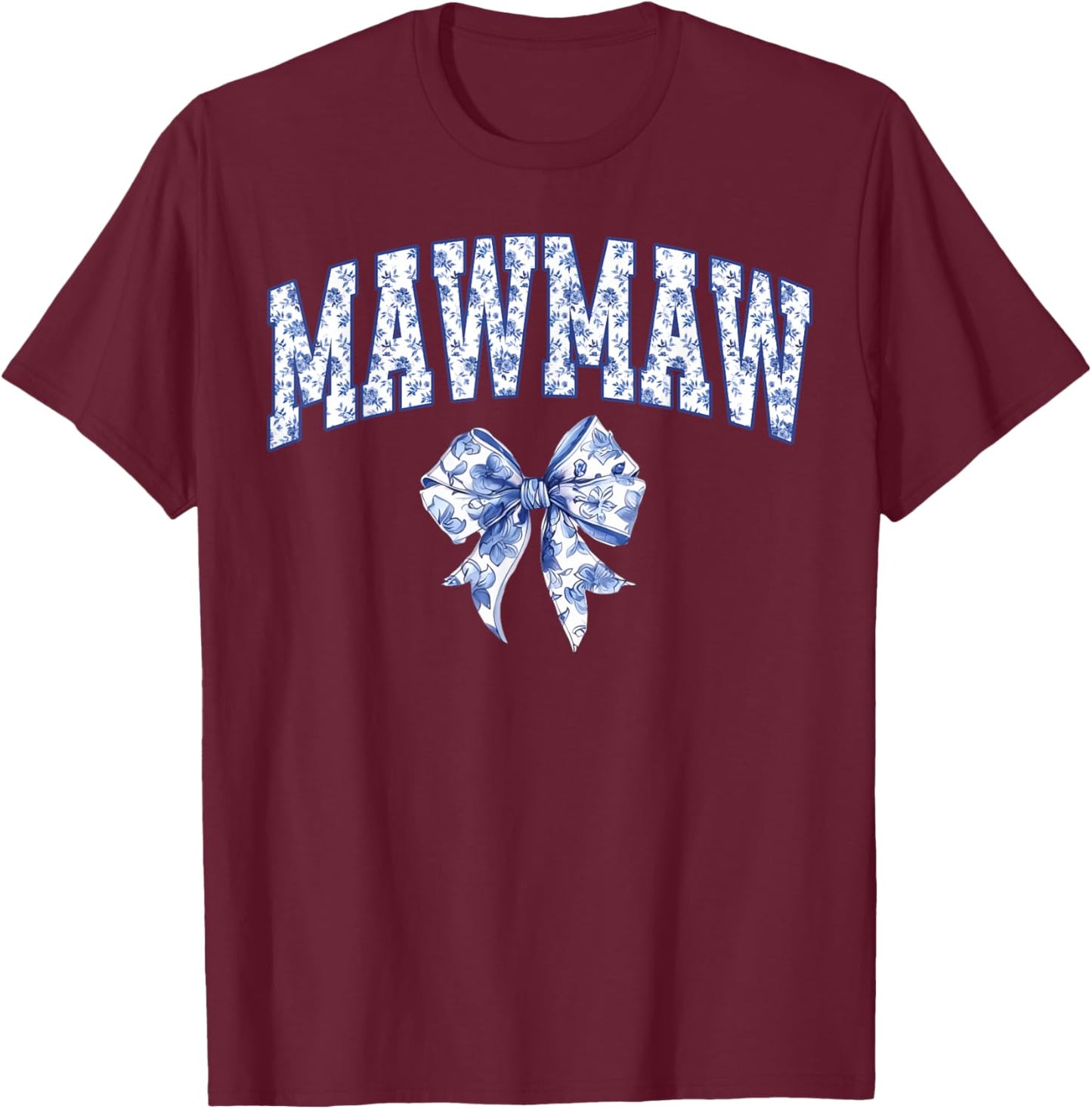 Mawmaw Coquette Toile Blue Bow Floral Family Matching T-Shirt - T-Shirt | Maroon