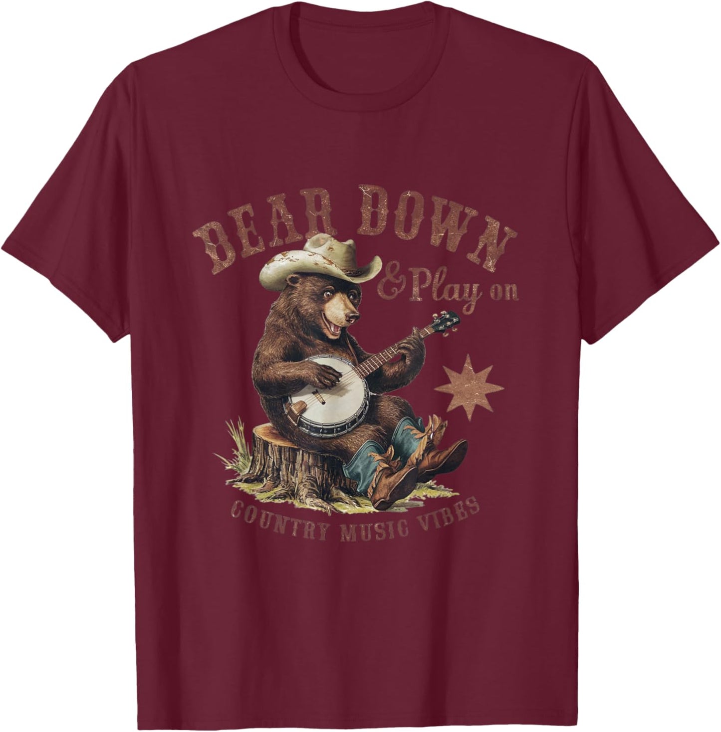 Bear Down & Play On: Vintage Country Music Vibes Funny T-Shirt - T-Shirt | Maroon
