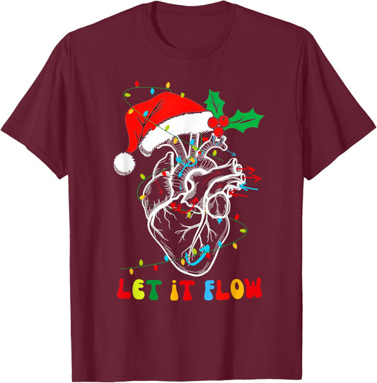 Funny Let It Flow Anatomy Heart Cardiac Nurse Santa Hat Xmas T-Shirt - T-Shirt | Maroon