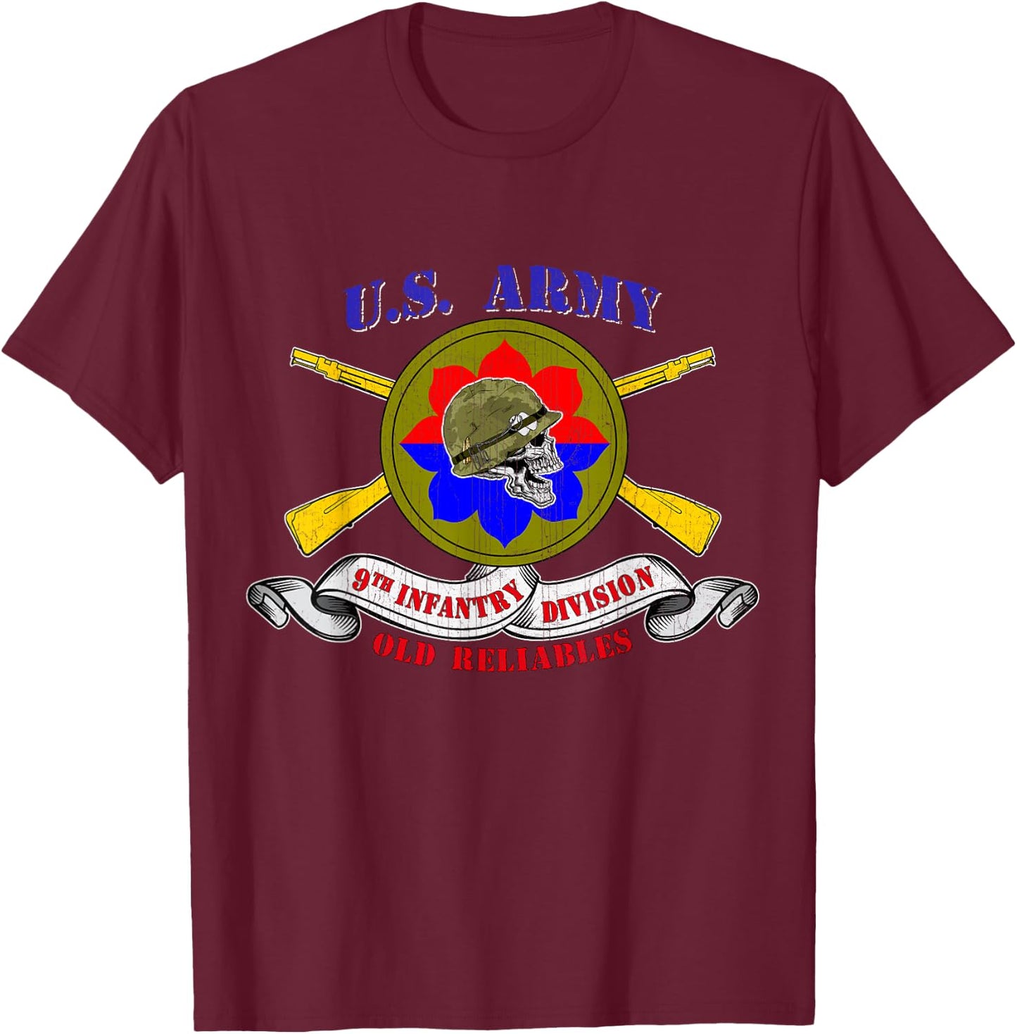 9th Infantry Division 9th ID Veteran Old Reliables Vintage T-Shirt - T-Shirt | Maroon