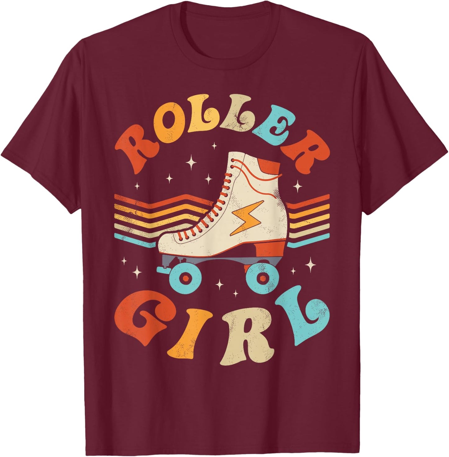 Roller Girl Skater Skating Retro Vintage 70s 80s Skates Cute T-Shirt - T-Shirt | Maroon