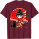 Cute Kawaii Samurai Girl and Cat Japanese Anime Kids Girls T-Shirt - T-Shirt | Maroon