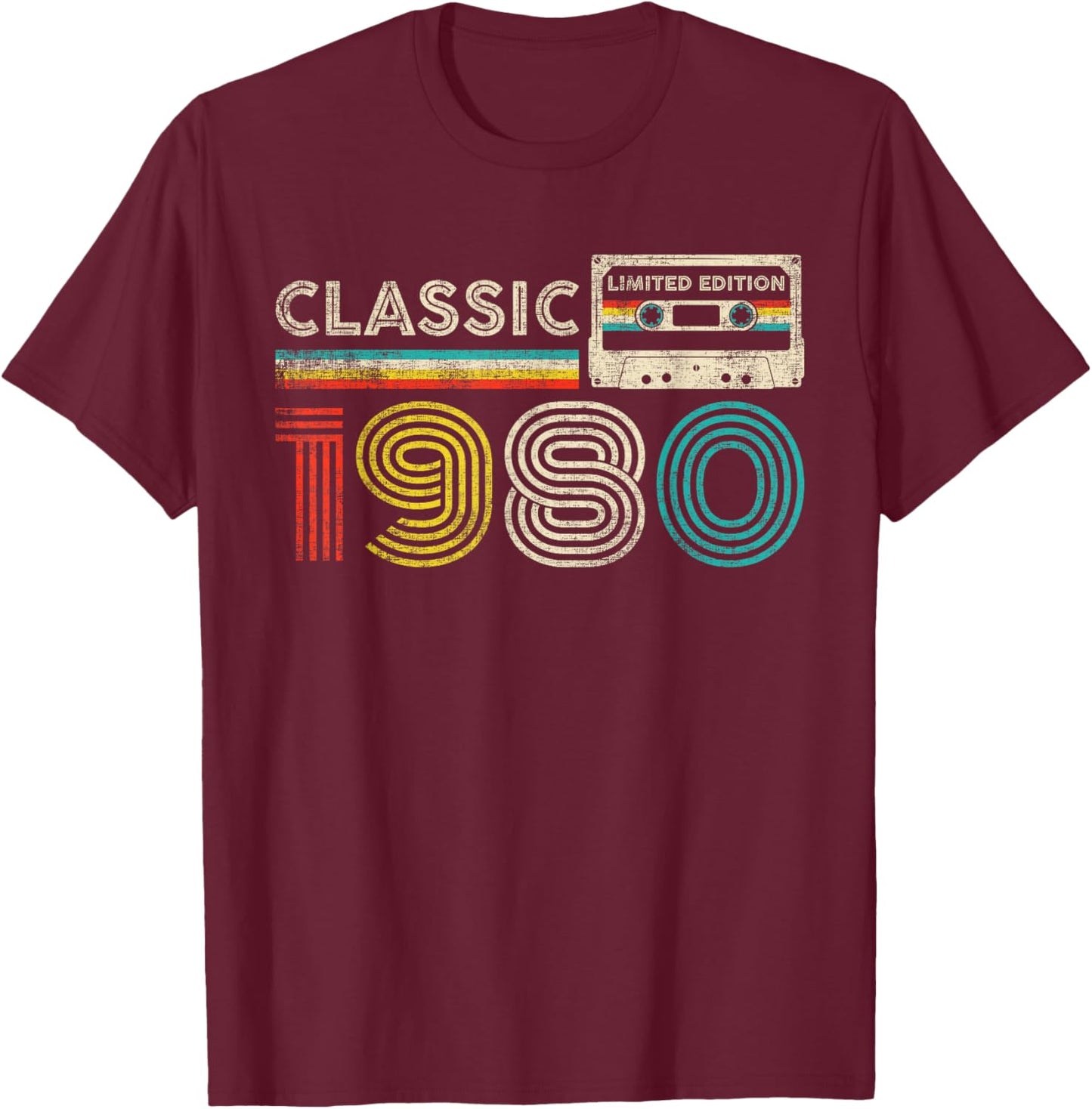 Classic 1980 Retro Birthday Idea 1980 Cassette Tape Vintage T-Shirt - T-Shirt | Maroon