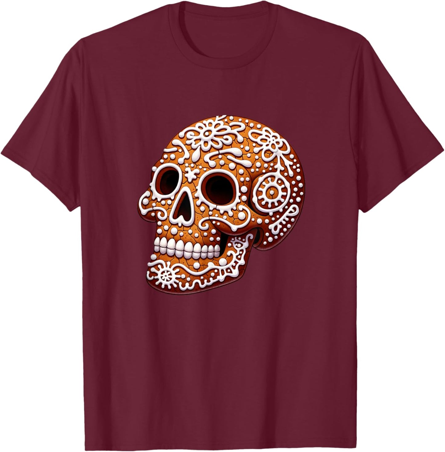 Gingerbread Skull Creepy Christmas Cookie Baking Holiday T-Shirt - T-Shirt | Maroon