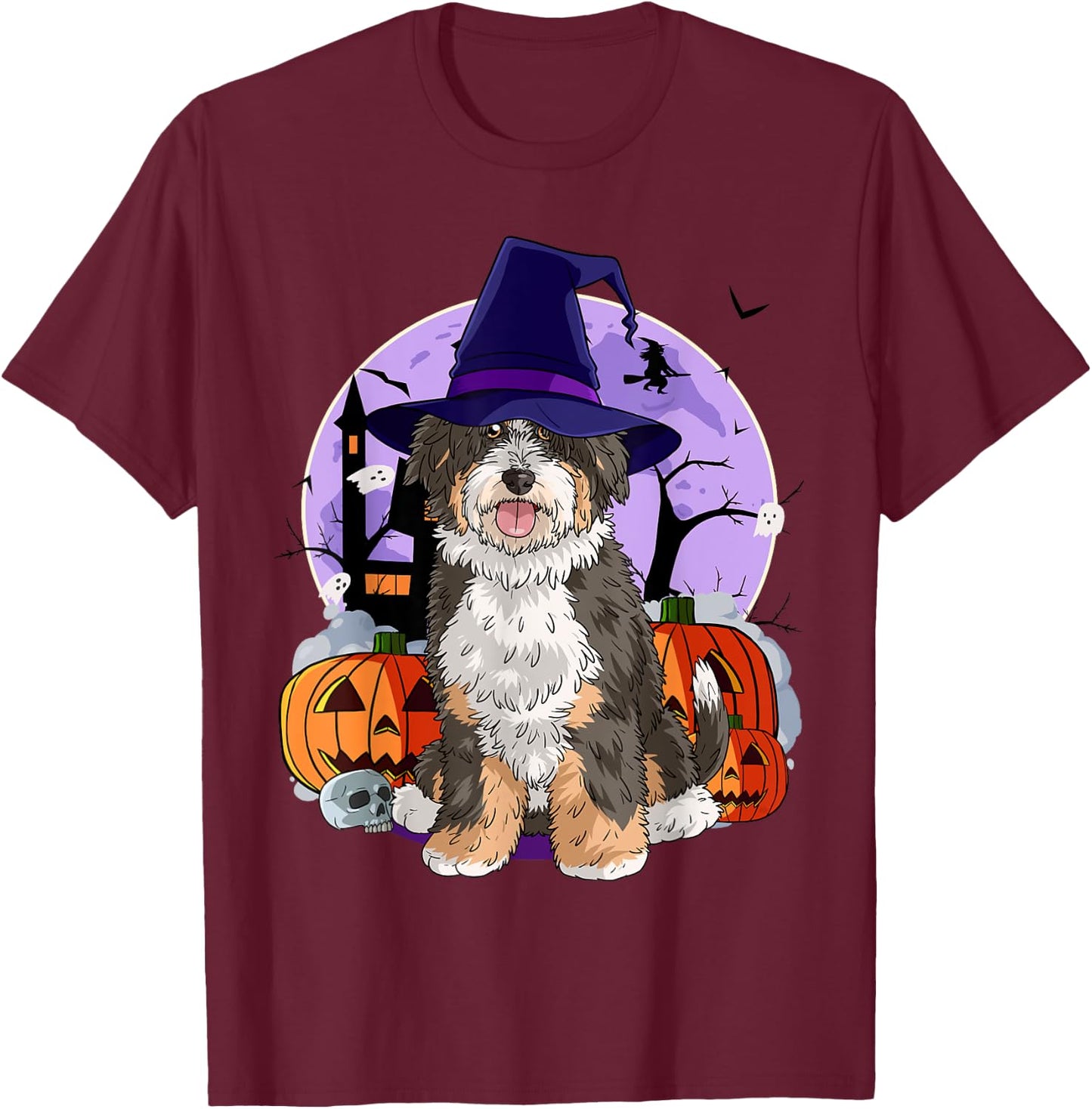 Cute Bernedoodle Halloween Witch Pumpkin T-Shirt - T-Shirt | Maroon