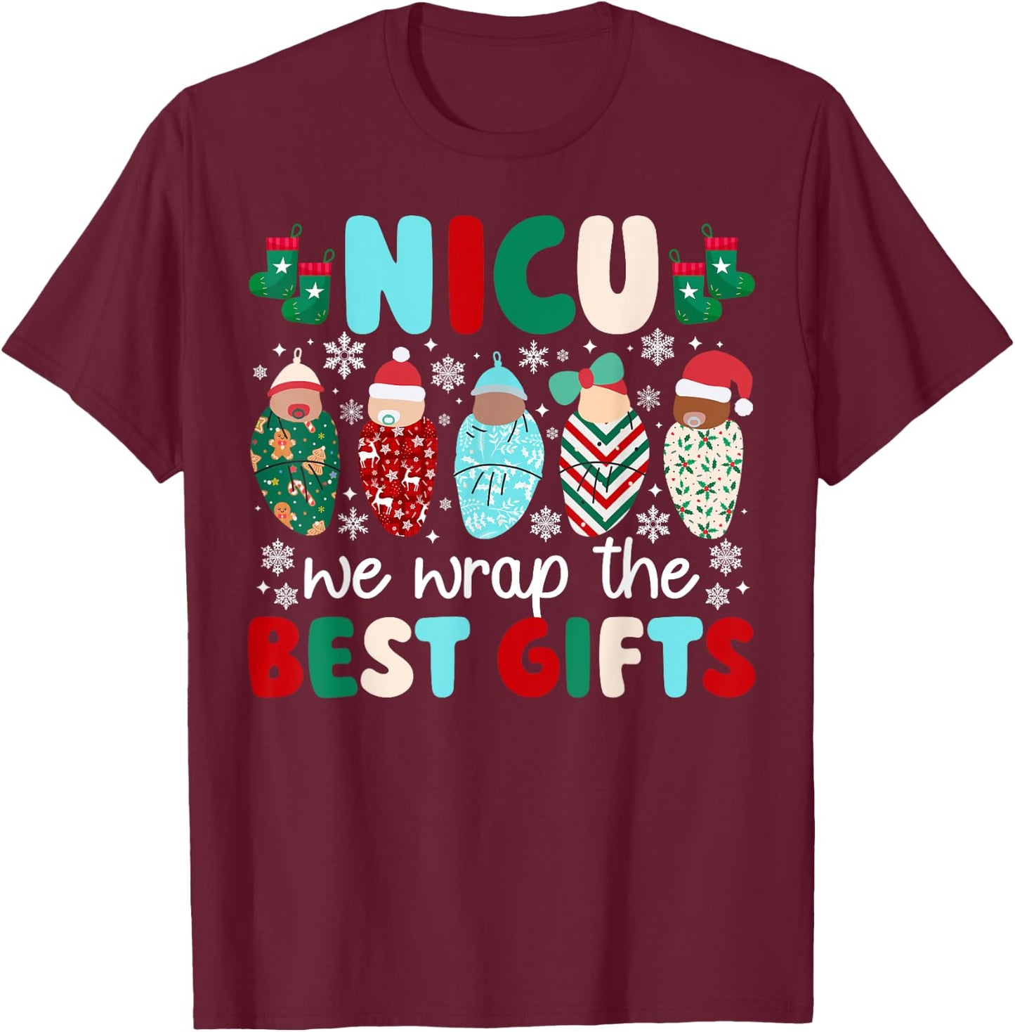 NICU Christmas NICU Nurse Xmas Neonatal Intensive Care Unit T-Shirt - T-Shirt | Maroon