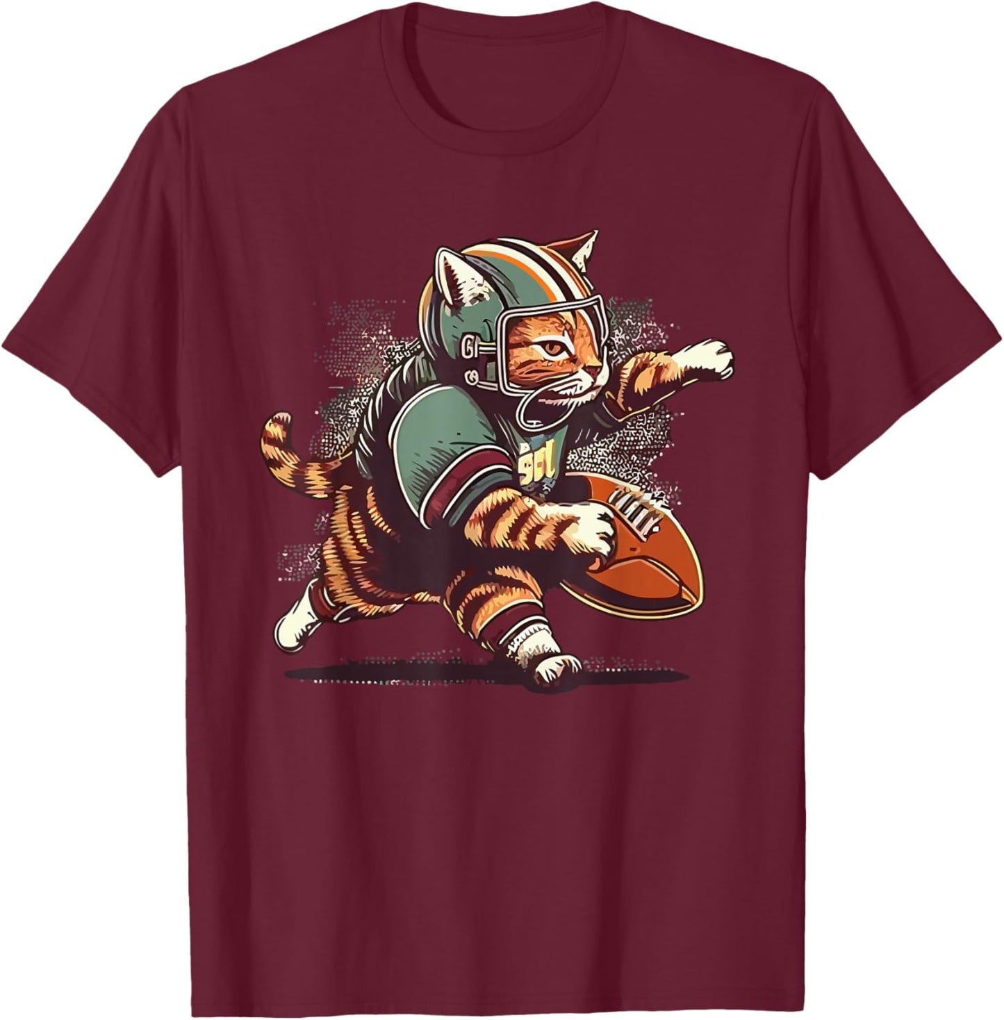 Cat Playing American Football T-Shirt - T-Shirt | Maroon
