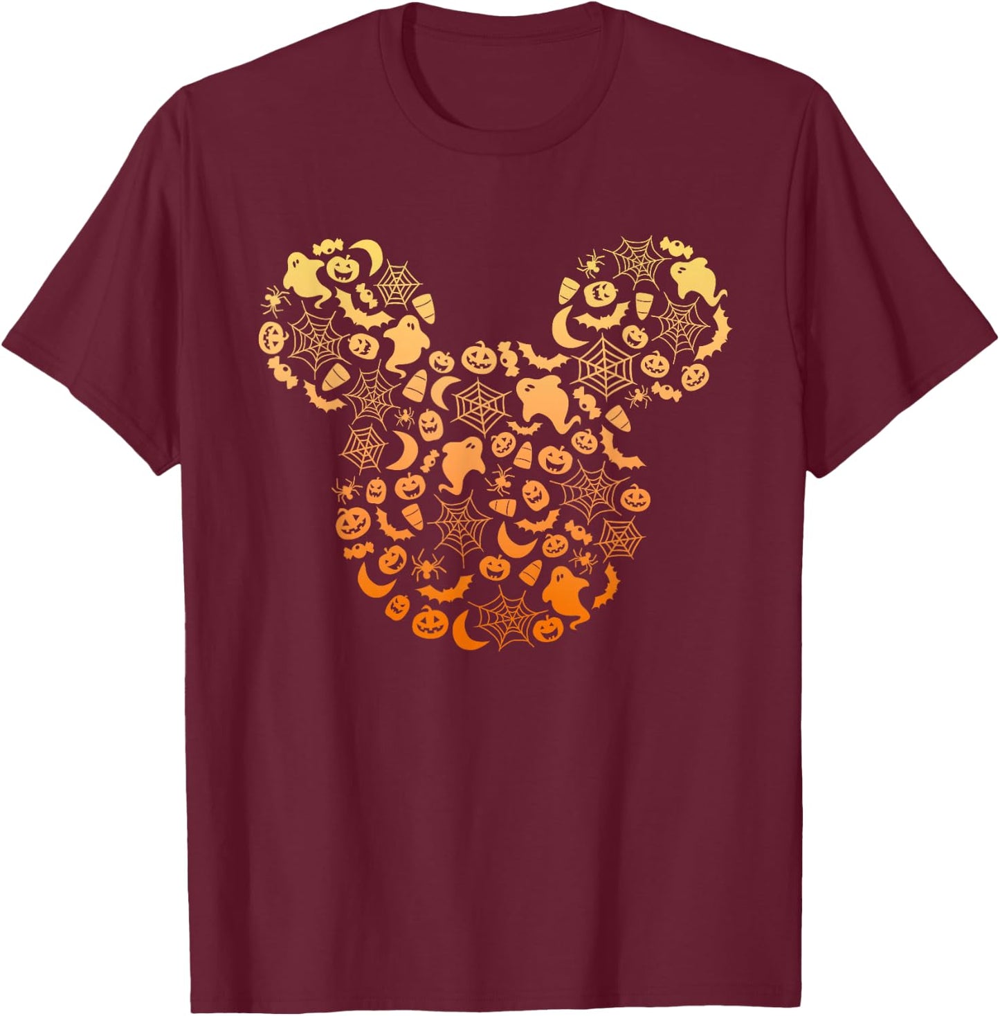 Disney Mickey Mouse Halloween Ghosts & Pumpkins Gradient T-Shirt - T-Shirt | Maroon