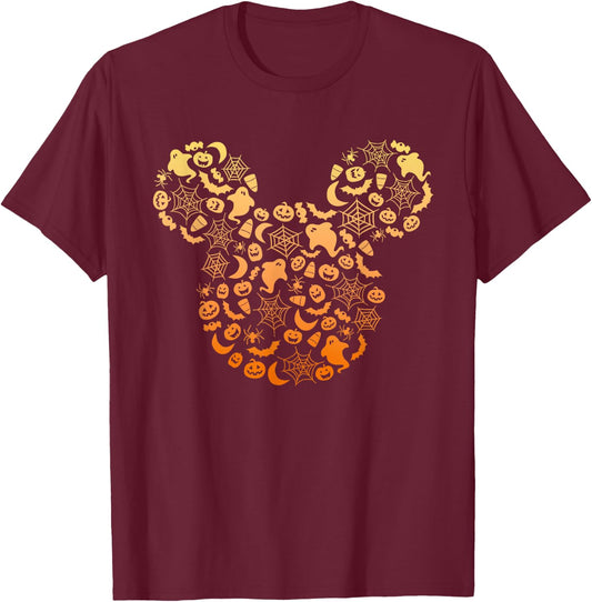 Disney Mickey Mouse Halloween Ghosts & Pumpkins Gradient T-Shirt - T-Shirt | Maroon